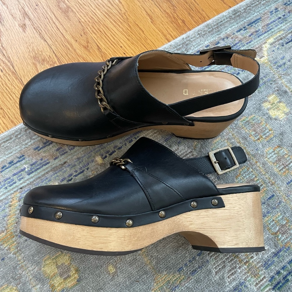 Silent D black clogs with gold hardware size 8